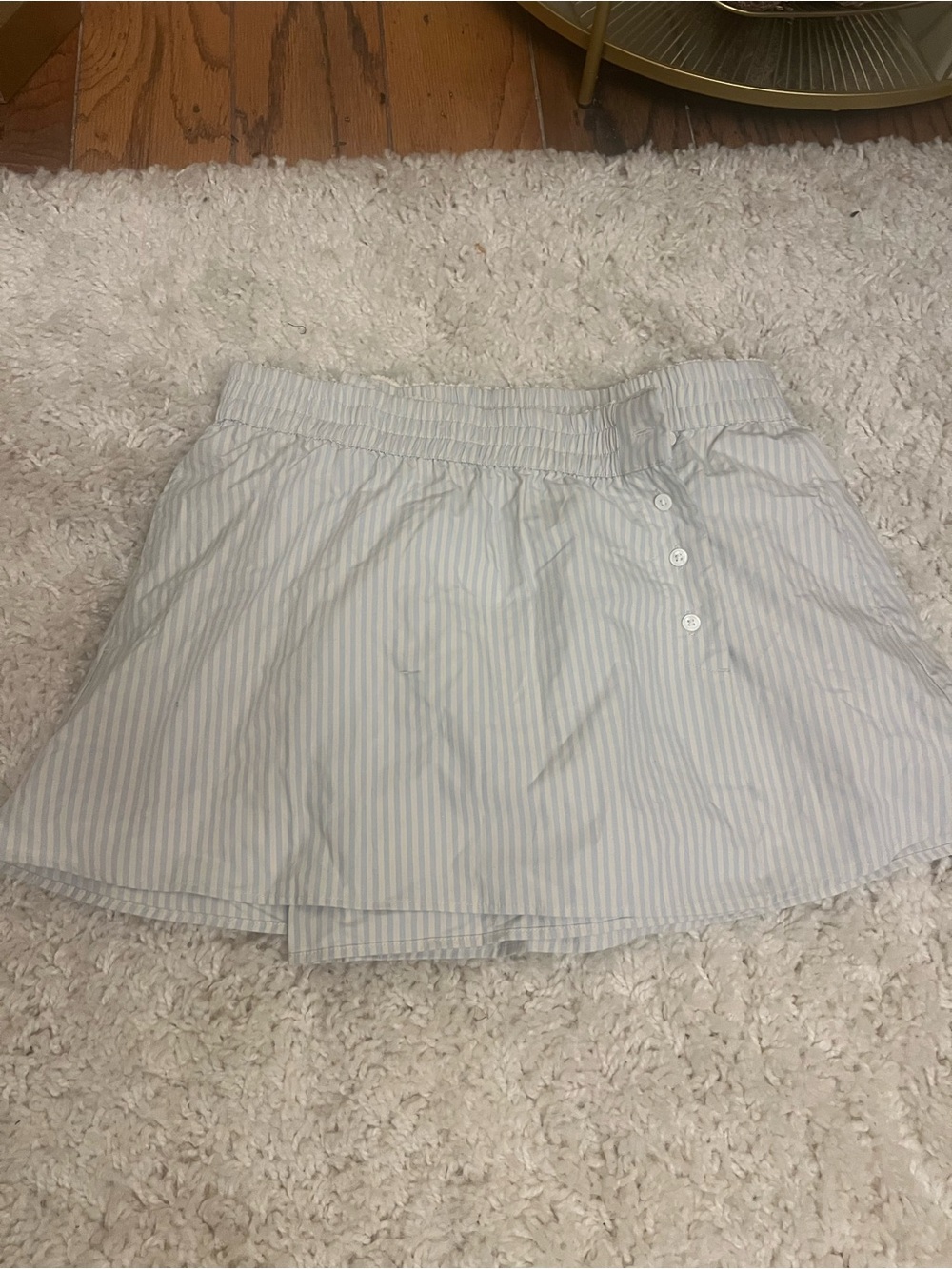 Light Blue Striped Women's Skort with Button Detail